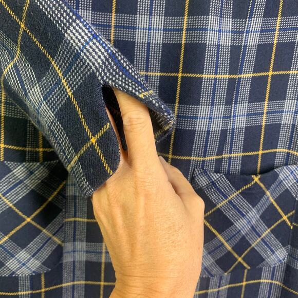 LAURA ASHLEY Dress 8 Shift Plaid Navy Checked Wool Front Pockets Keyhole Closure - Picture 7 of 16